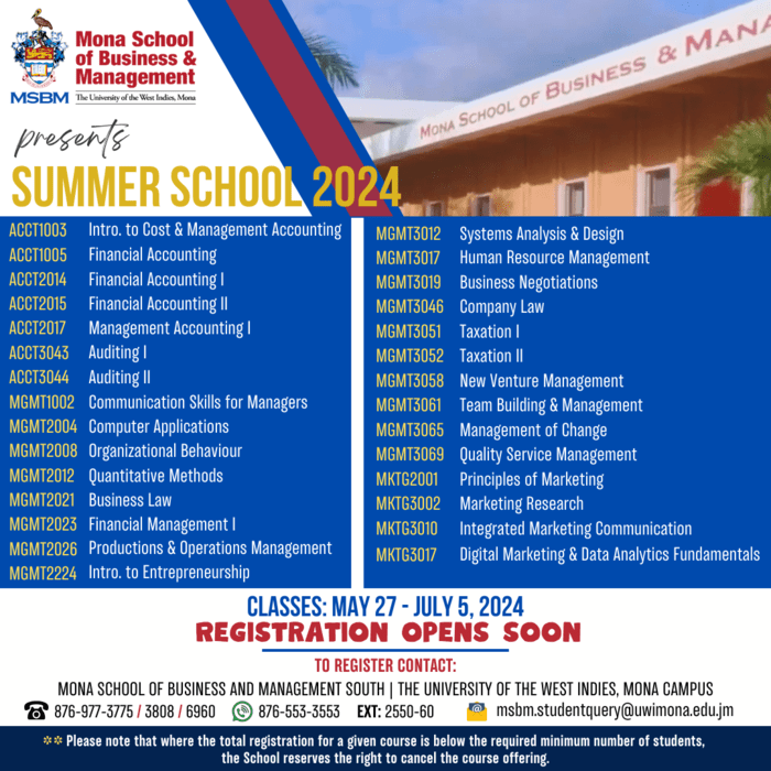 MSBM Summer School 2024 Mona School of Business & Management